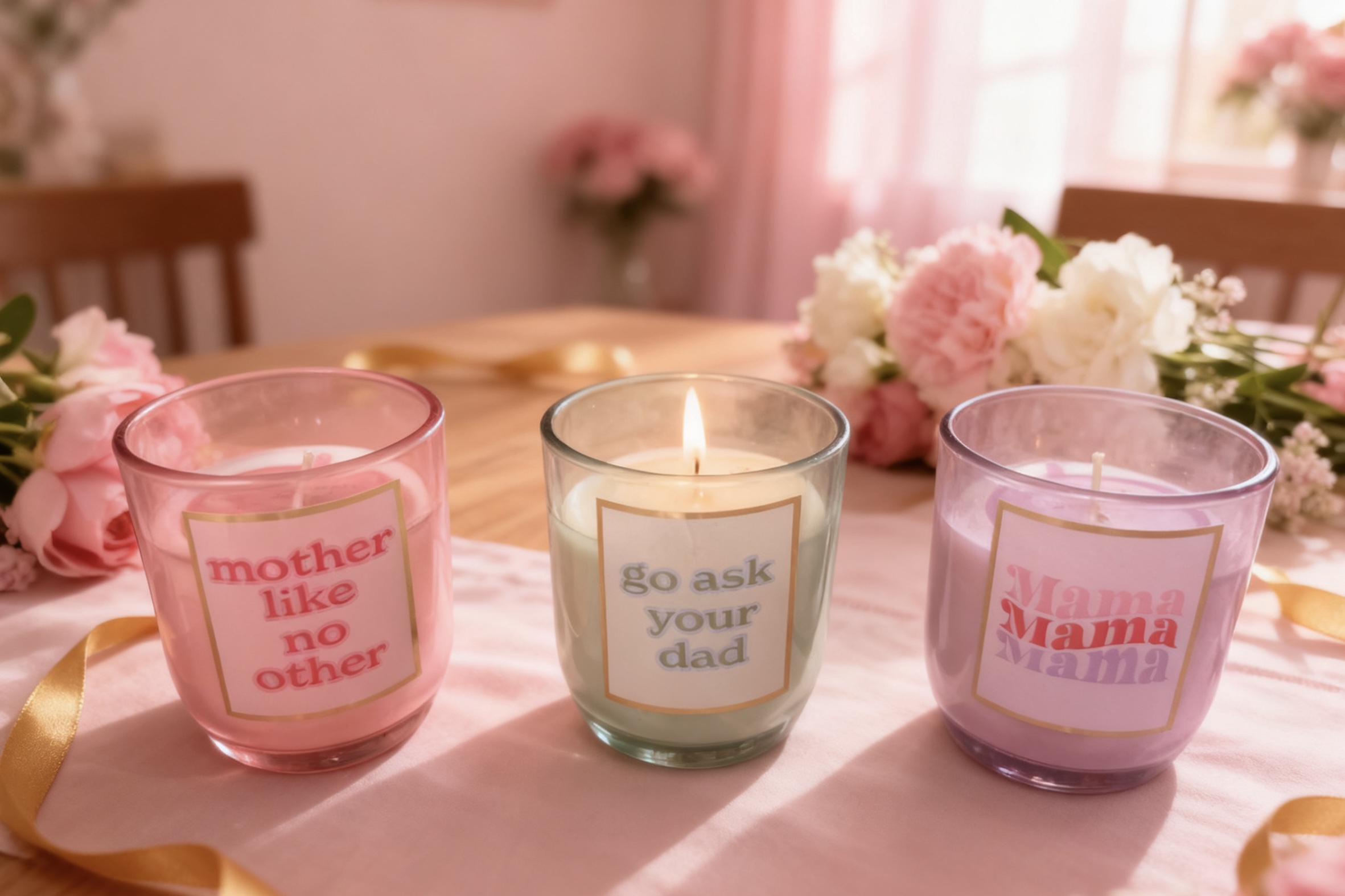 Mom's Day Colored Glass Candle with front label (155g wax fill)